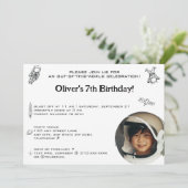 Astronaut Weltraum Minimalistisch 1 Foto Geburtsta Einladung (Stehend Vorderseite)