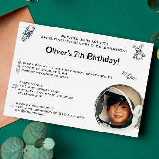 Astronaut Weltraum Minimalistisch 1 Foto Geburtsta Einladung