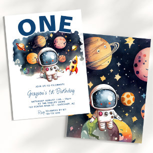 Astronaut Weltraum Planeten Junge 1. Geburtstag Einladung