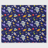 Astronaut Weltraumaliens Geschenkpapier (Flach)