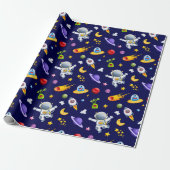 Astronaut Weltraumaliens Geschenkpapier (Ungerollt)