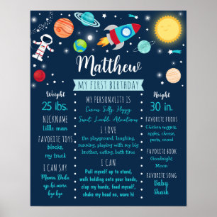 Astronaut Weltraumbahnhof Erster Geburtstag Meilen Poster