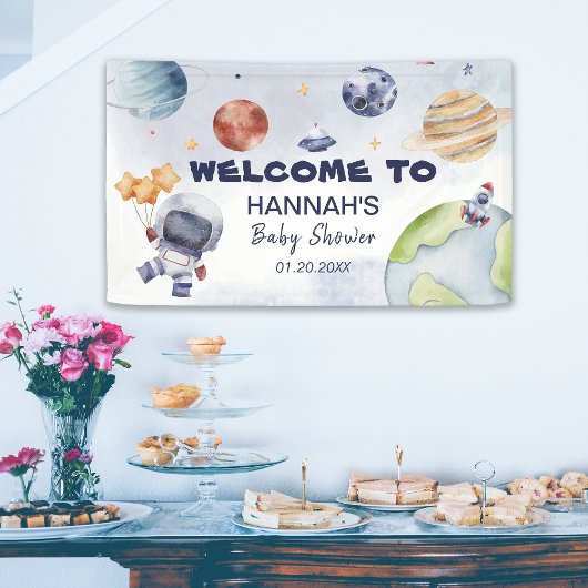 Astronaut Weltraumjunge Babydusche Willkommen Banner