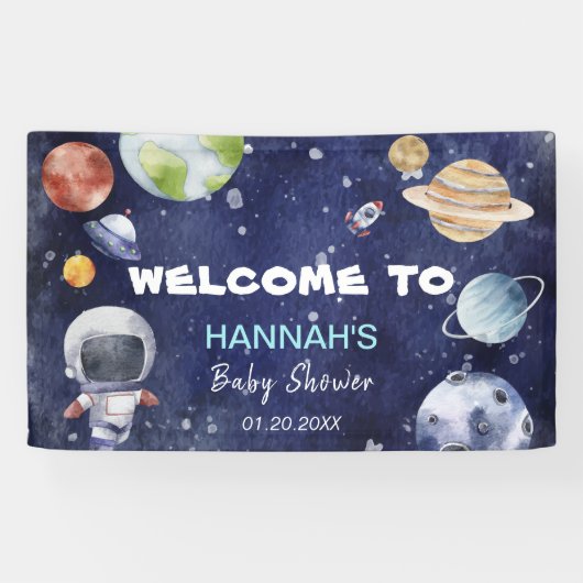 Astronaut Weltraumjunge Babydusche Willkommen Banner (Horizontal)