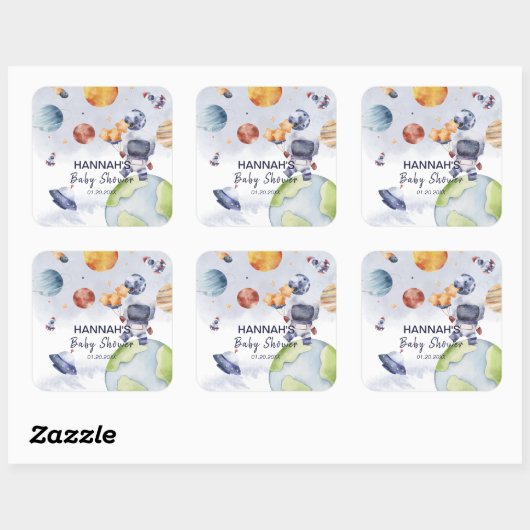 Astronaut Weltraumjunge Party Quadratischer Aufkleber (Blatt)