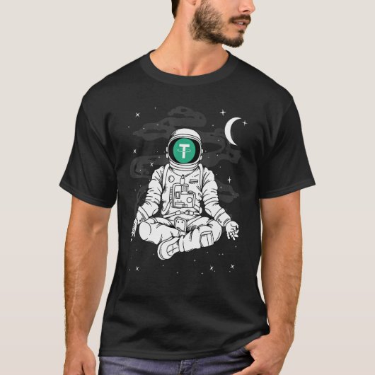 Astronaut Yoga Tether Usdt Coin To The Moon Crypto T-Shirt (Vorderseite)
