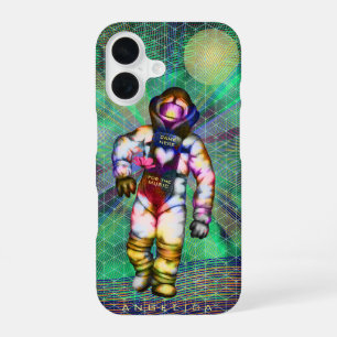 Astronaut Zeichnung Kam hier für Musik Cool Space iPhone 16 Hülle
