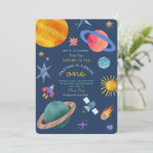 Astronaut zum ersten Mal zum Geburtstag Einladung (Stehend Vorderseite)