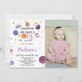 Astronaut zum Geburtstag Einladung mit Foto (Vorderseite)