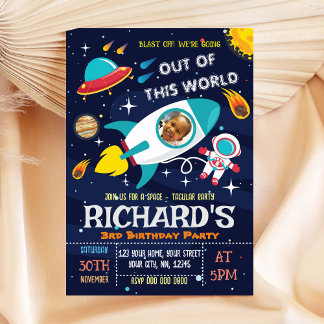 Astronaut zum Geburtstag Einladung mit Foto