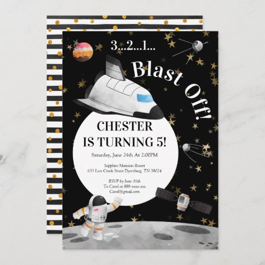 Astronaut zum Geburtstag Einladung zum Weltraum (Vorne/Hinten)