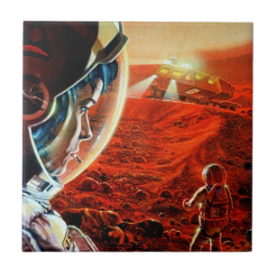 Astronauten auf Mars in einem Stausturm - Retro Sp Fliese