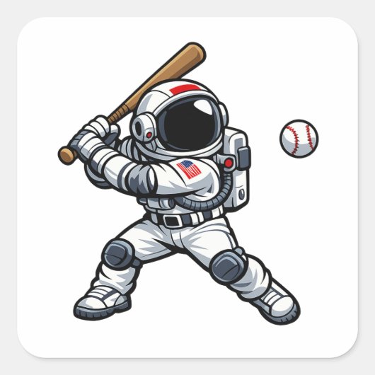 Astronauten-Baseball Quadratischer Aufkleber (Vorderseite)