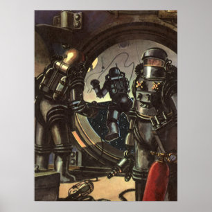 Astronauten der Vintagen Science Fiction auf einem Poster