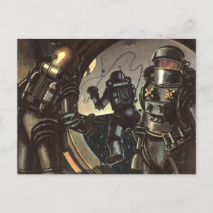 Astronauten der Vintagen Science Fiction auf einem Postkarte