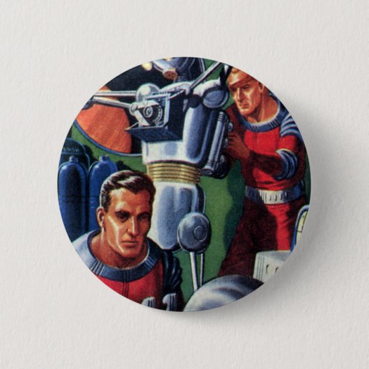 Astronauten der Vintagen Science Fiction, die eine Button (Vorderseite)