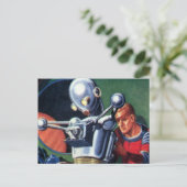Astronauten der Vintagen Science Fiction, die eine Postkarte (Stehend Vorderseite)
