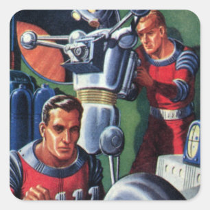 Astronauten der Vintagen Science Fiction, die eine Quadratischer Aufkleber