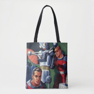 Astronauten der Vintagen Science Fiction, die eine Tasche