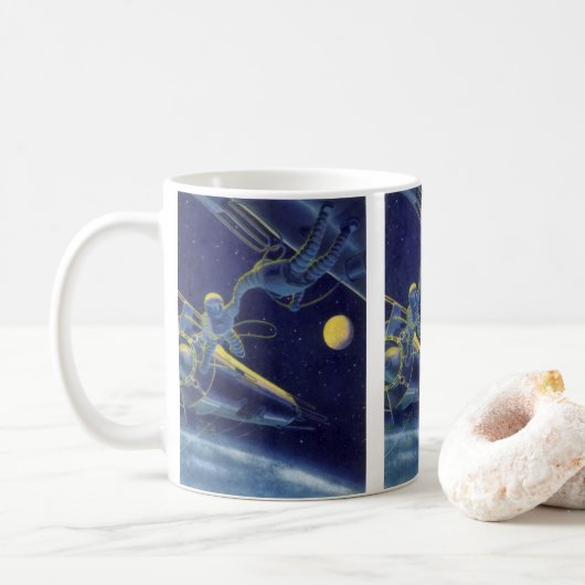 Astronauten der Vintagen Science Fiction im Weltra Kaffeetasse (Mit Donut)