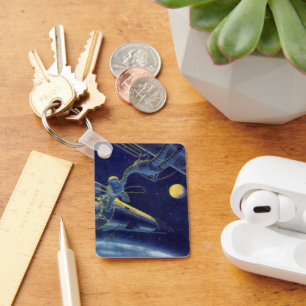 Astronauten der Vintagen Science Fiction im Weltra Schlüsselanhänger