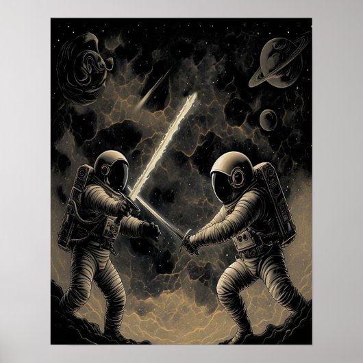 Astronauten Dueling Poster - Space Battle Wall Art (Vorne)