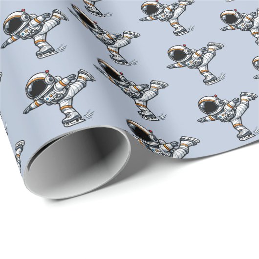 Astronauten Eiskunstlauf Geschenkpapier (Rolleneckpunkt)