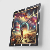 Astronauten entdecken lebendige galaktische Landsc Quadratische Wanduhr (Winkel)