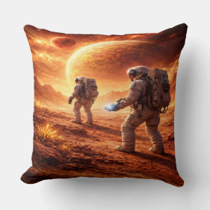 Astronauten erkunden orangenen Planeten Kissen