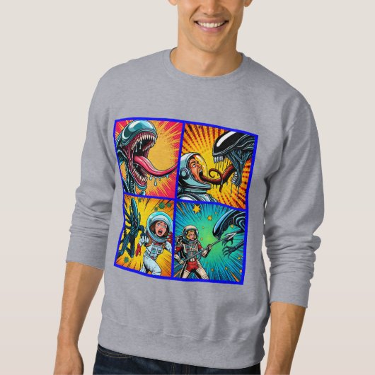 Astronauten gegen Alien Pop Art Sweatshirt (Vorderseite)
