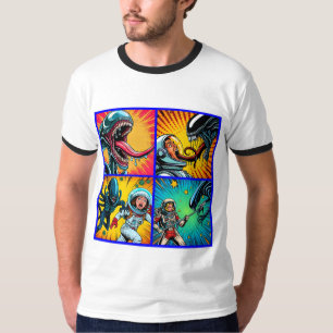 Astronauten gegen Alien Pop Art T-Shirt