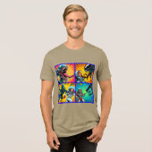 Astronauten gegen Alien Pop Art Tri-Blend Shirt (Vorderseite voll)