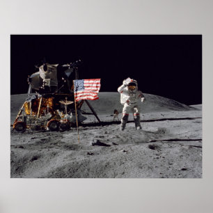 Astronauten-Gruß-amerikanische Flagge Apollo 16 Poster