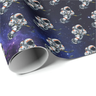 Astronauten Hockey Geschenkpapier