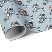 Astronauten Hockey Geschenkpapier (Rolleneckpunkt)