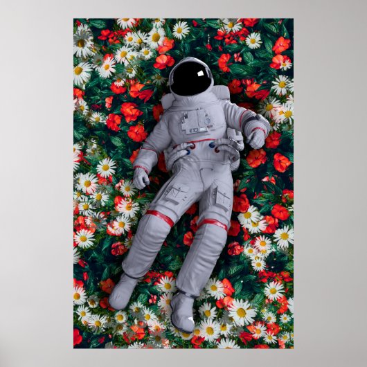 Astronauten in den Blume Rot und Weiß Poster (Vorne)