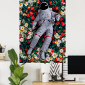 Astronauten in den Blume Rot und Weiß Poster (Heimbüro)