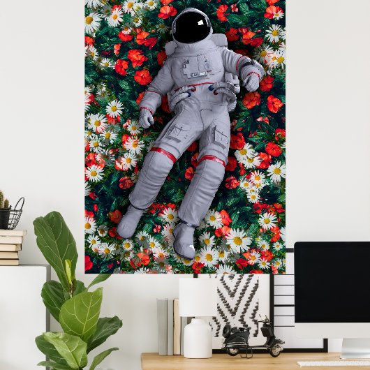 Astronauten in den Blume Rot und Weiß Poster (Heimbüro)
