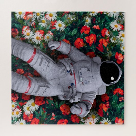 Astronauten in den Blume Rot und Weiß Puzzle (Horizontal)