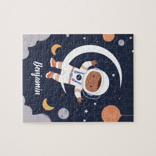 Astronauten Junge Weltraum Personalisierte Kinder Puzzle (Horizontal)