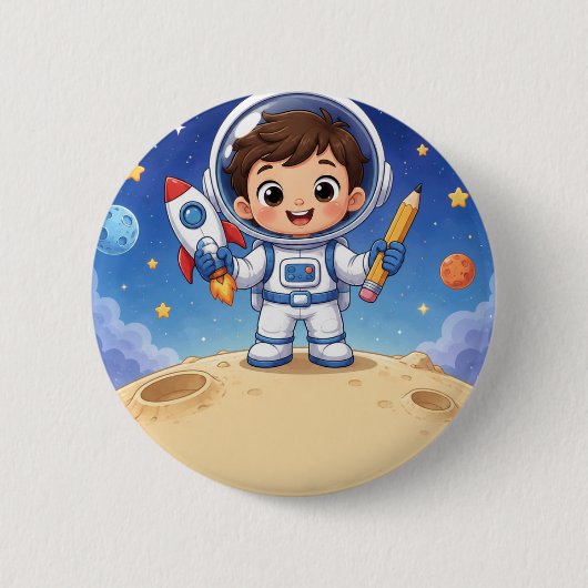 Astronauten-Kind bereit zur Erforschung Button (Vorderseite)