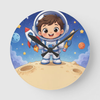 Astronauten-Kind bereit zur Erforschung Runde Wanduhr