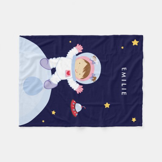 Astronauten-Mädchen {brünett} Fleecedecke (Vorderseite (Horizontal))