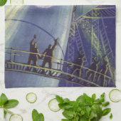 Astronauten mit Vintager Science Fiction auf Raket Geschirrtuch (Gefaltet)