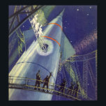 Astronauten mit Vintager Science Fiction auf Raket Poster<br><div class="desc">Vintage Illustration futuristisches Reise- und Transportbild mit Astronauten,  die sich von der Boden-Crew verabschieden,  während sie auf ihrem Raketenschiff in den Weltraum fliegen,  um Außerirdischen auf fremden Planeten zu besuchen. Ein klassischer 50er Retro-Comic Buch sci fi Design der Zukunft.</div>