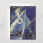 Astronauten mit Vintager Science Fiction auf Raket Postkarte (Vorne/Hinten)