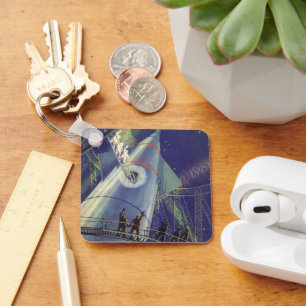 Astronauten mit Vintager Science Fiction auf Raket Schlüsselanhänger