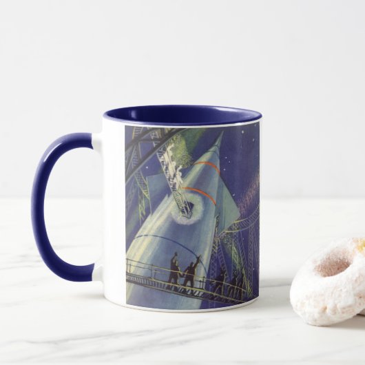 Astronauten mit Vintager Science Fiction auf Raket Tasse (Mit Donut)