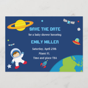 Astronauten-Planeten-Baby-Dusche Save the Date