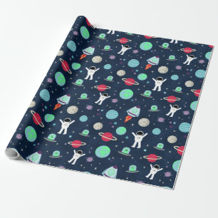 Astronauten Planeten Raketen und Aliens Geschenkpapier